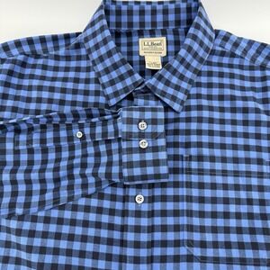 L.L.Bean Mens L Brushed‎ Cotton Button Up Blue Plaid Lng Sleeve Cotton 513829